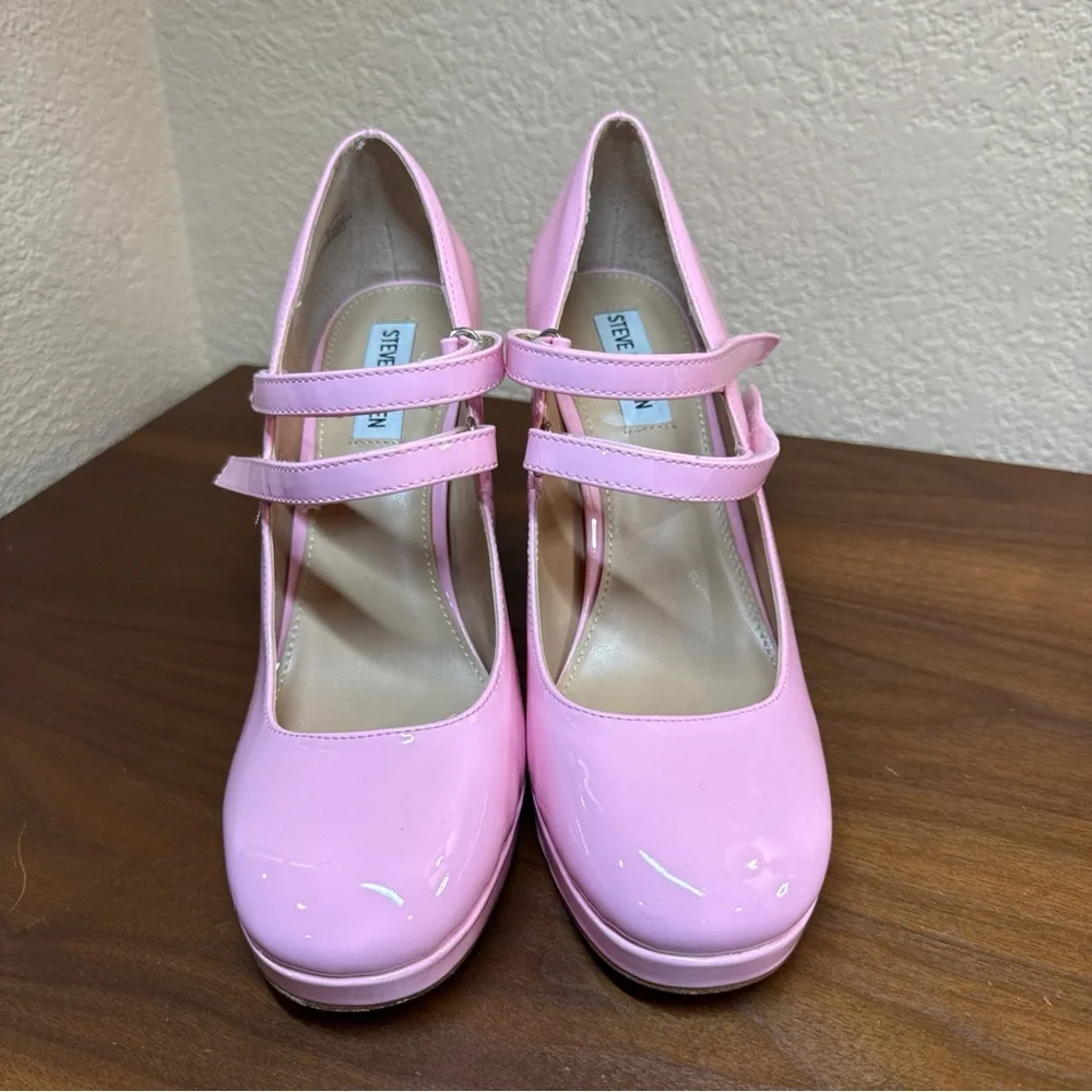 STEVE MADDEN Custom Twice Patent Pink Chunky Heel Platform Mary Jane Pumps 9M